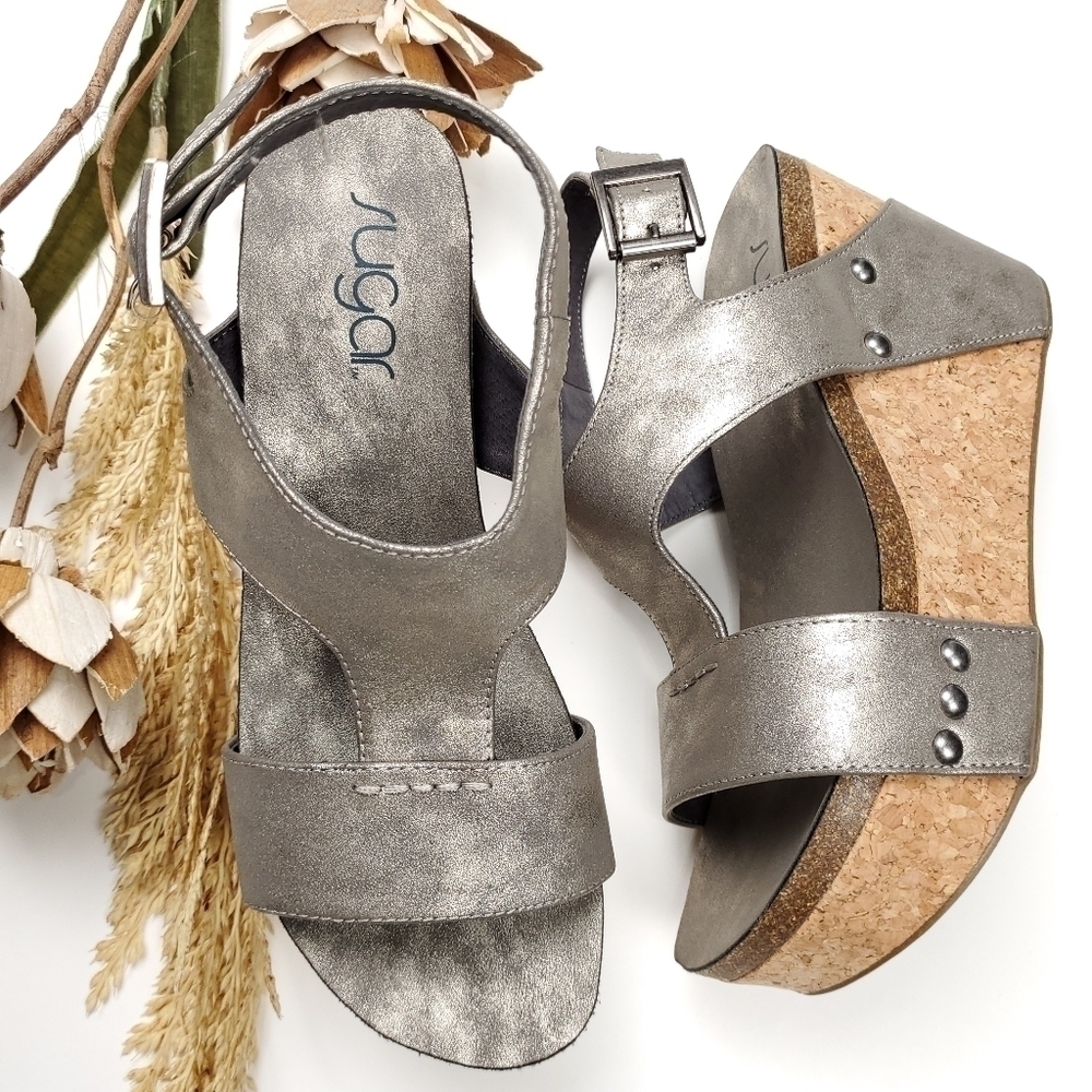 SUGAR Silver Platform Sports Wedge Sz 6m - Picture 7 of 11